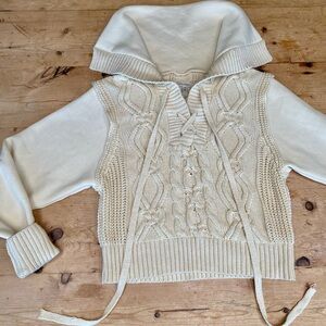 Pilcro Cream V-Neck Cable Knit Sweater